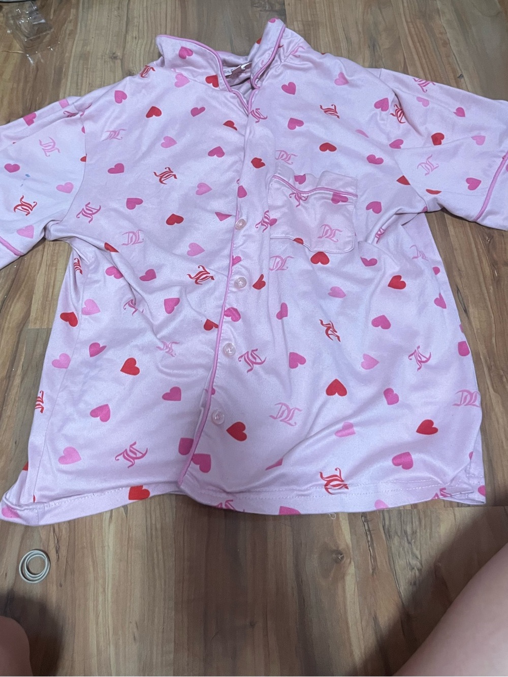 Juicy Couture Pink Heart-Print Short Sleeve Pajama Top